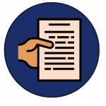 Cartoon-style hand holding a piece of paper with lines on it.