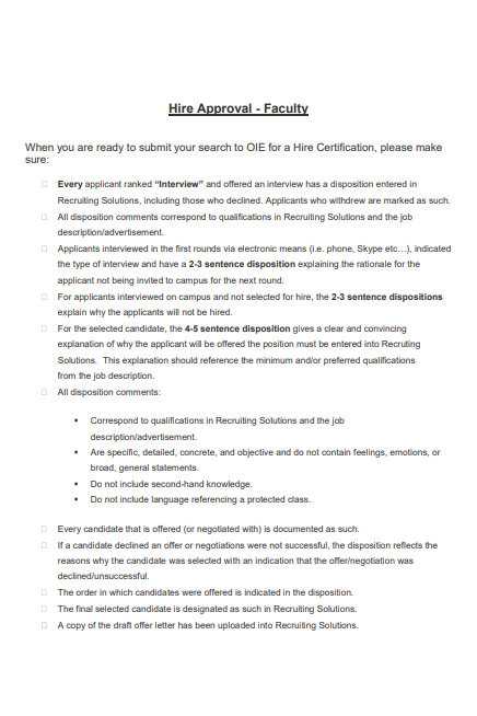 "Hire Approval Checklist - Faculty" preview