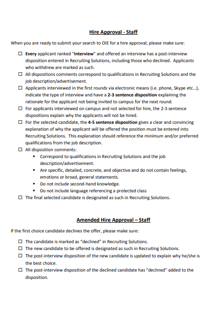 "Hire Approval Checklist - Staff"